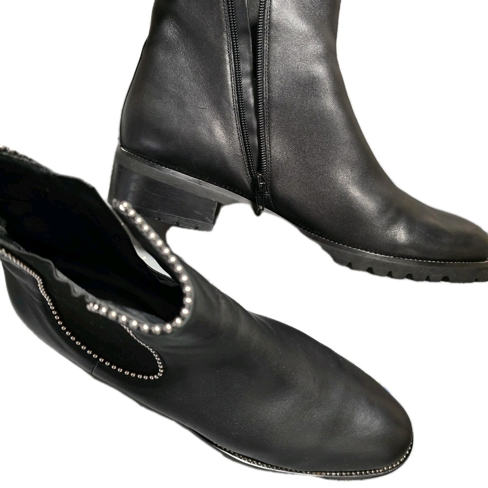 Footnotes Black Leather Chelsea Ankle Boots Women's Size 11M Silver Bead Trim...